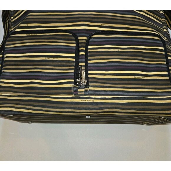 Tara Boone Striped Overnight Bag Tote Weekender Bag Large Brown Tan Pockets Hand - Picture 10 of 13